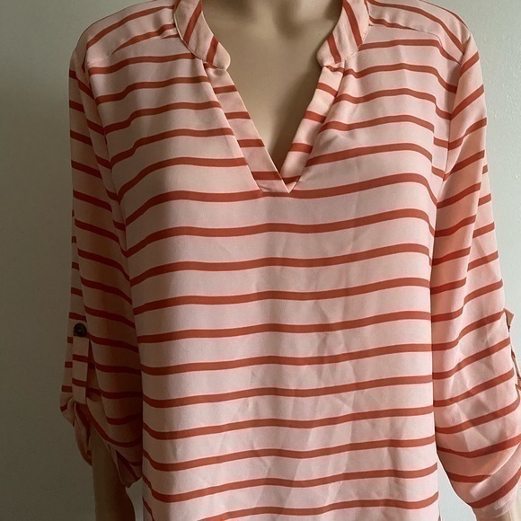 DE Collection Orange Striped VNeck 3/4 Sleeve Blouse - Picture 10 of 12